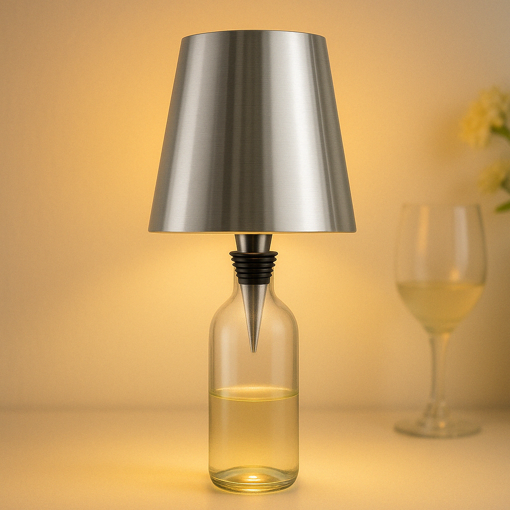 Bordlampe med base af genbrugt flaskeglas