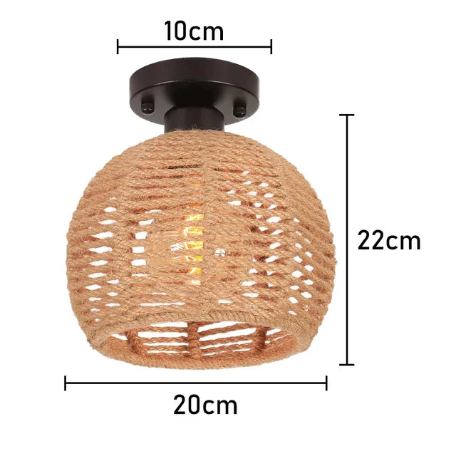 EcoGlow Rattan Ceiling Light – Rustic Vintage Pendant Lamp Crafted from Natural Materials, LED Compatible