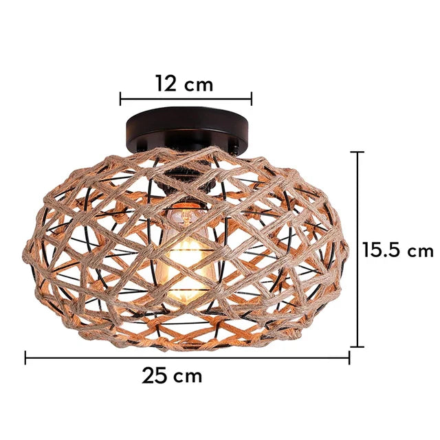 EcoGlow Rattan Ceiling Light – Rustic Vintage Pendant Lamp Crafted from Natural Materials, LED Compatible