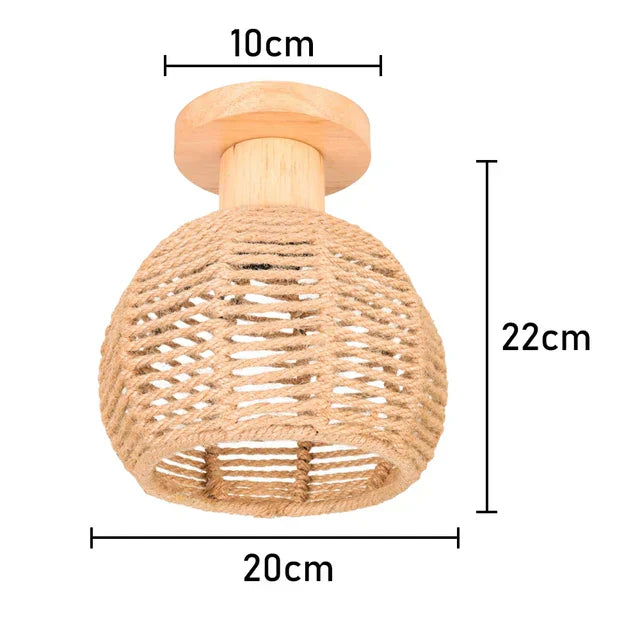 EcoGlow Rattan Ceiling Light – Rustic Vintage Pendant Lamp Crafted from Natural Materials, LED Compatible