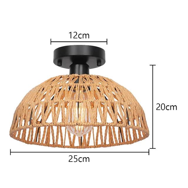 EcoGlow Rattan Ceiling Light – Rustic Vintage Pendant Lamp Crafted from Natural Materials, LED Compatible