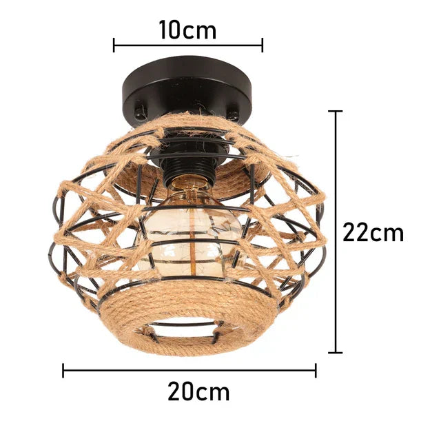 EcoGlow Rattan Ceiling Light – Rustic Vintage Pendant Lamp Crafted from Natural Materials, LED Compatible