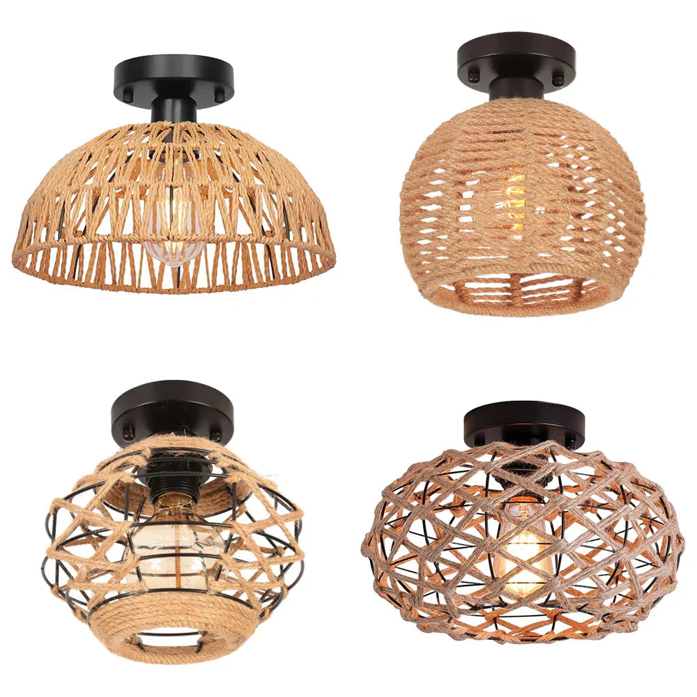 EcoGlow Rattan Ceiling Light – Rustic Vintage Pendant Lamp Crafted from Natural Materials, LED Compatible