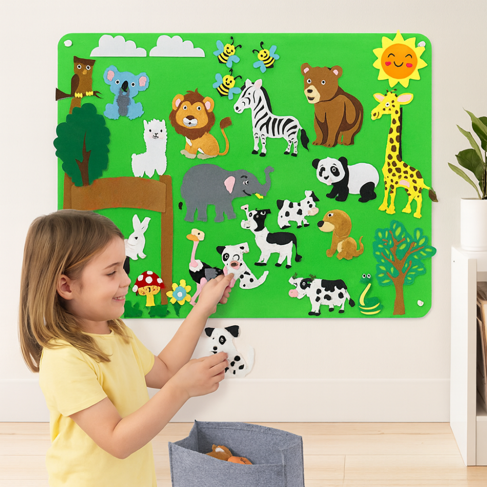 Ensemble d'apprentissage mural en feutre d'animaux pour enfants