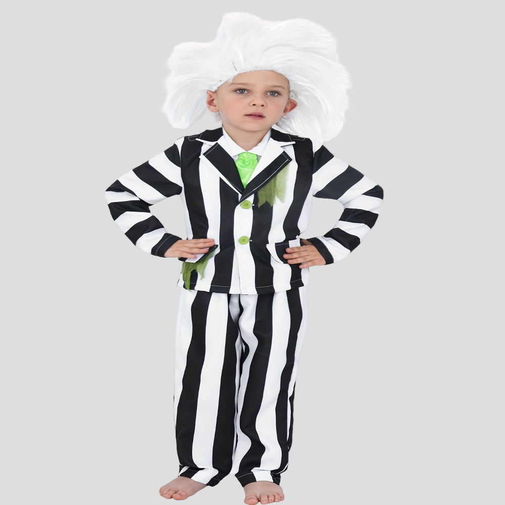 ハロウィン衣装 子供用 白黒ストライプスーツ