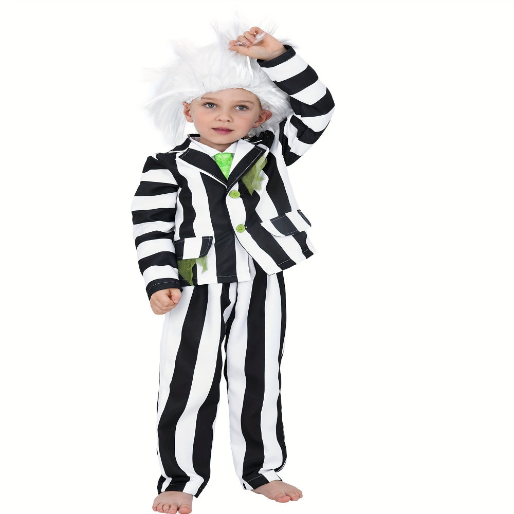 ハロウィン衣装 子供用 白黒ストライプスーツ