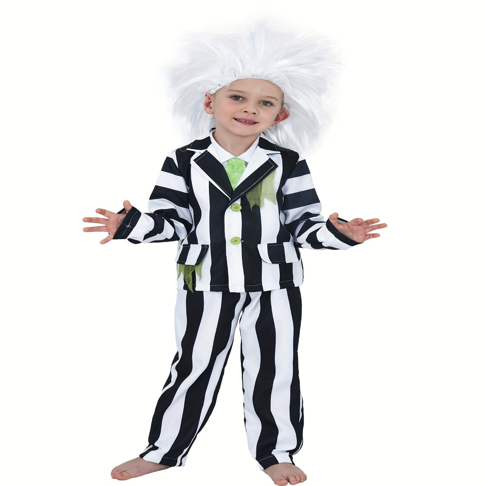 ハロウィン衣装 子供用 白黒ストライプスーツ
