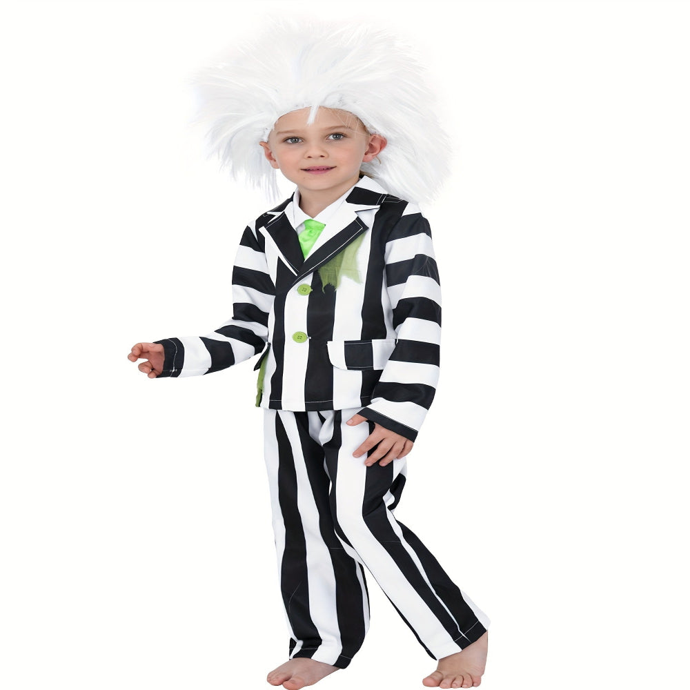 ハロウィン衣装 子供用 白黒ストライプスーツ