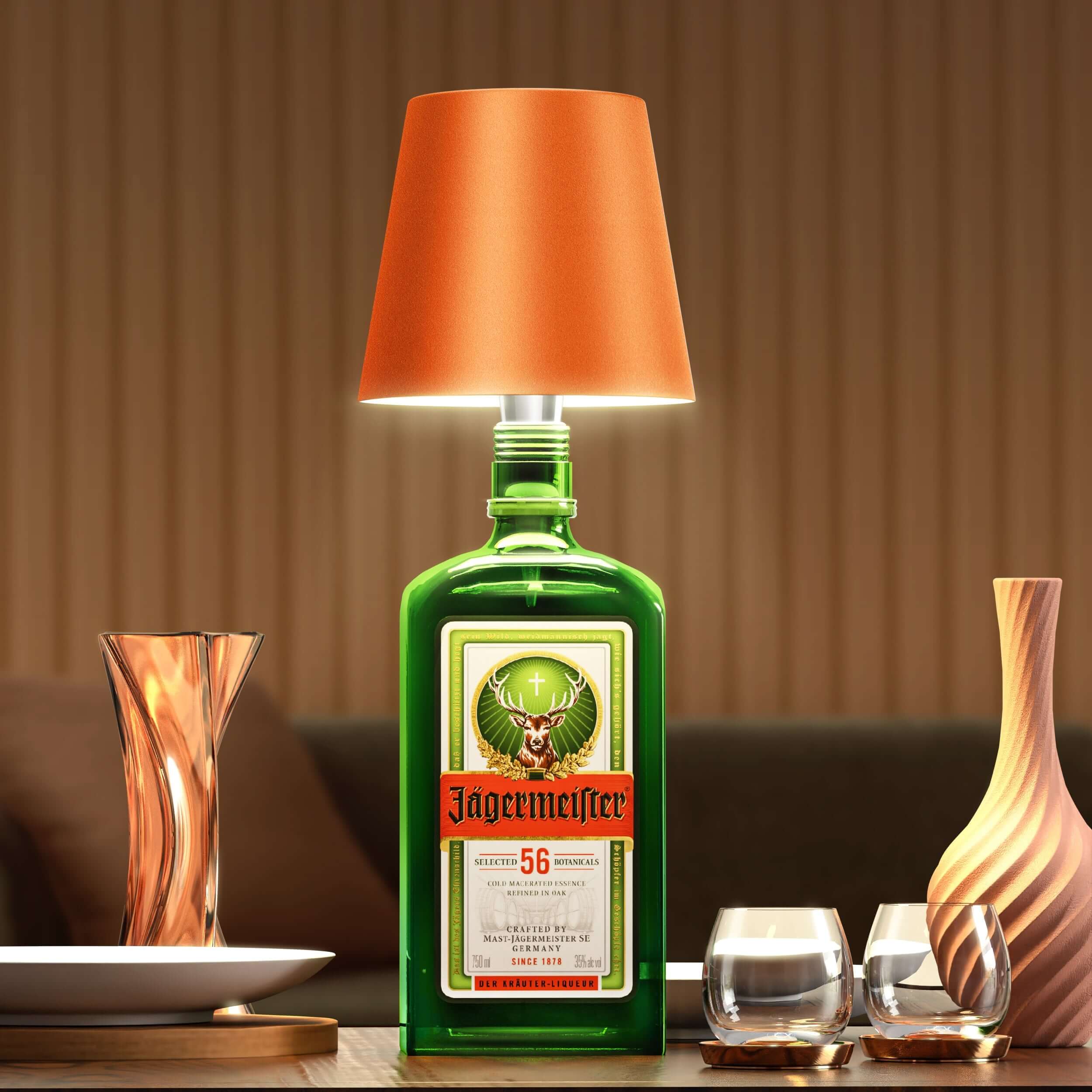 Bordlampe med base af genbrugt flaskeglas