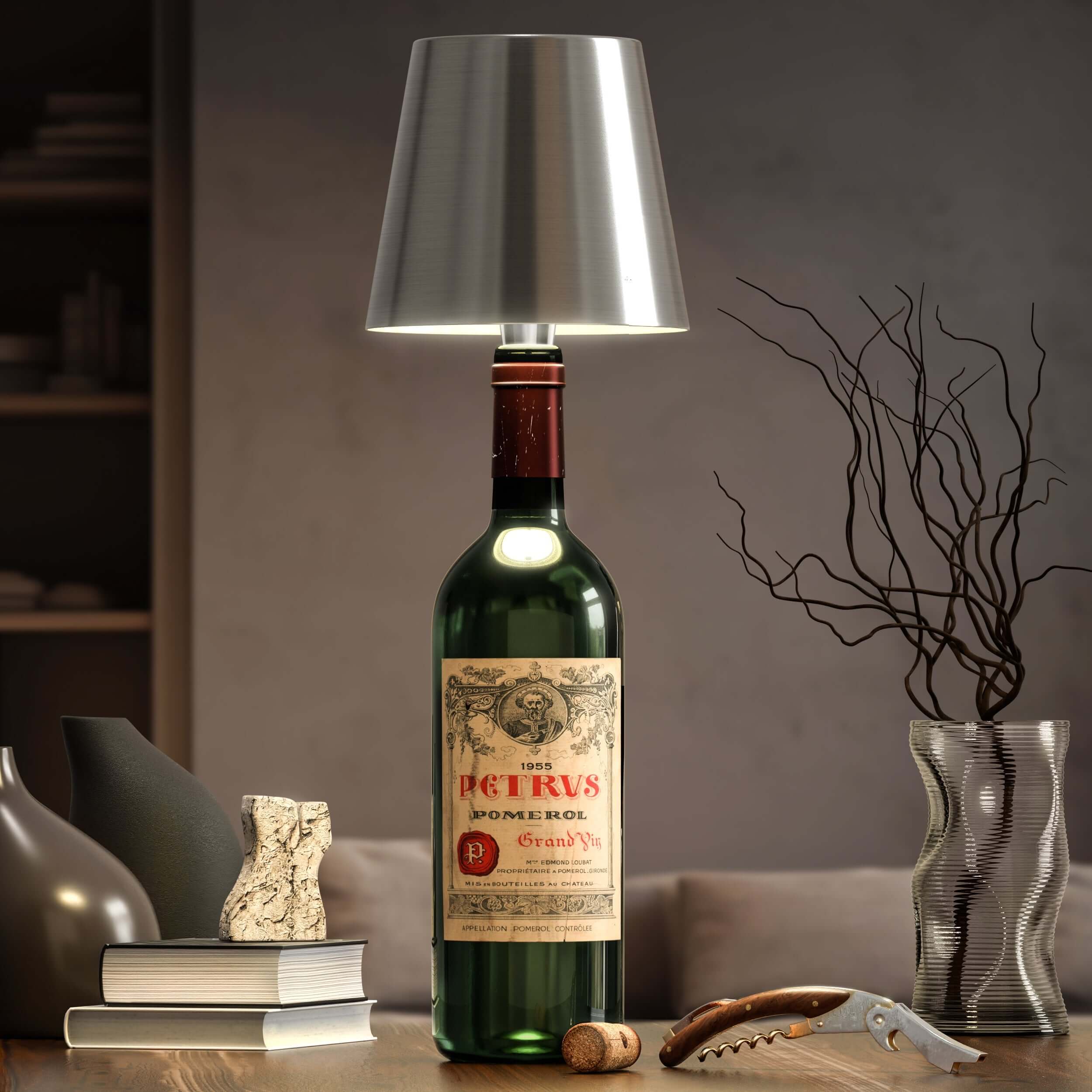 Bordlampe med base af genbrugt flaskeglas