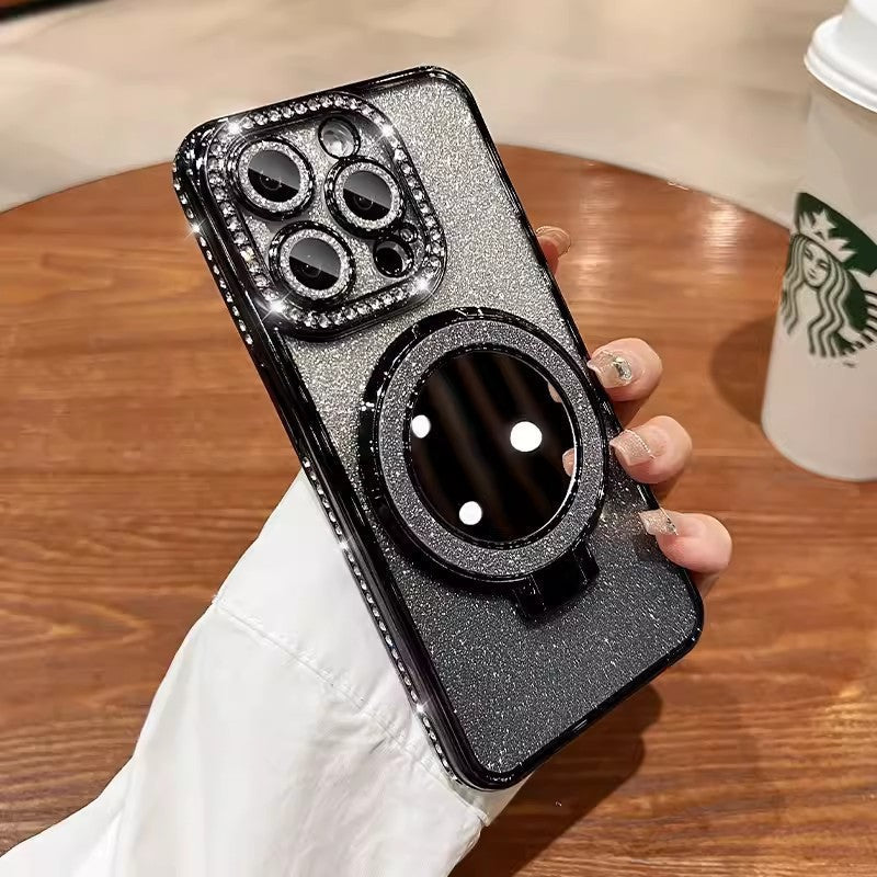 Telefoncover med spejl magnetisk stand glimmer