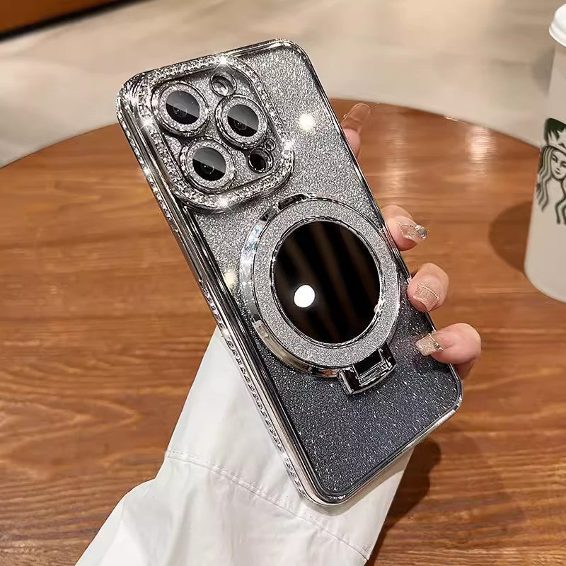 Telefoncover med spejl magnetisk stand glimmer