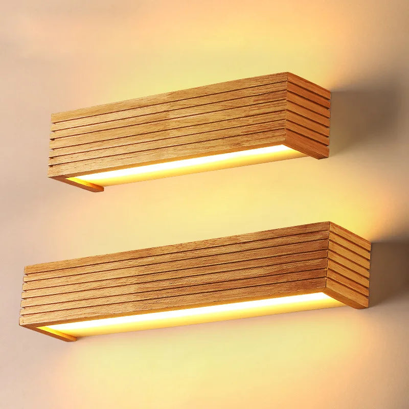 Luminous Timber Glow: Modern Wooden LED Wall Light for Bathroom & Hallway | Minimalist Indoor Lighting in Warm White