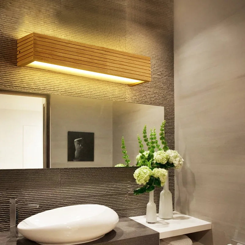 Luminous Timber Glow: Modern Wooden LED Wall Light for Bathroom & Hallway | Minimalist Indoor Lighting in Warm White