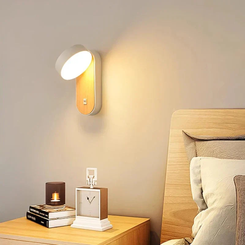 Luminous Nordic Glow – Stylish Rotatable LED Wall Light for Contemporary Bedroom Decor with Wood Finish