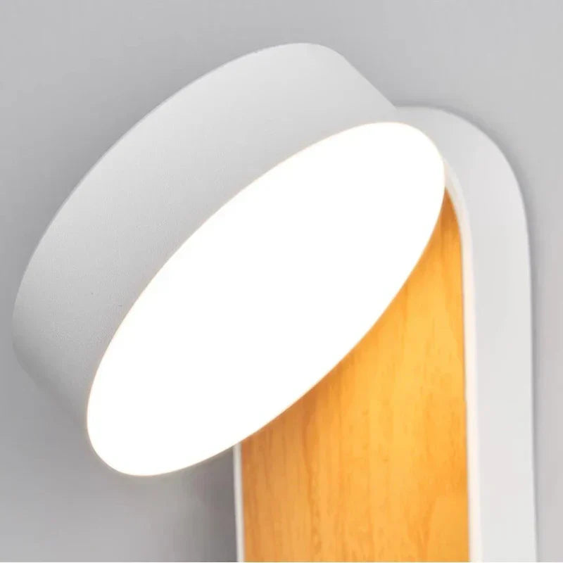 Luminous Nordic Glow – Stylish Rotatable LED Wall Light for Contemporary Bedroom Decor with Wood Finish