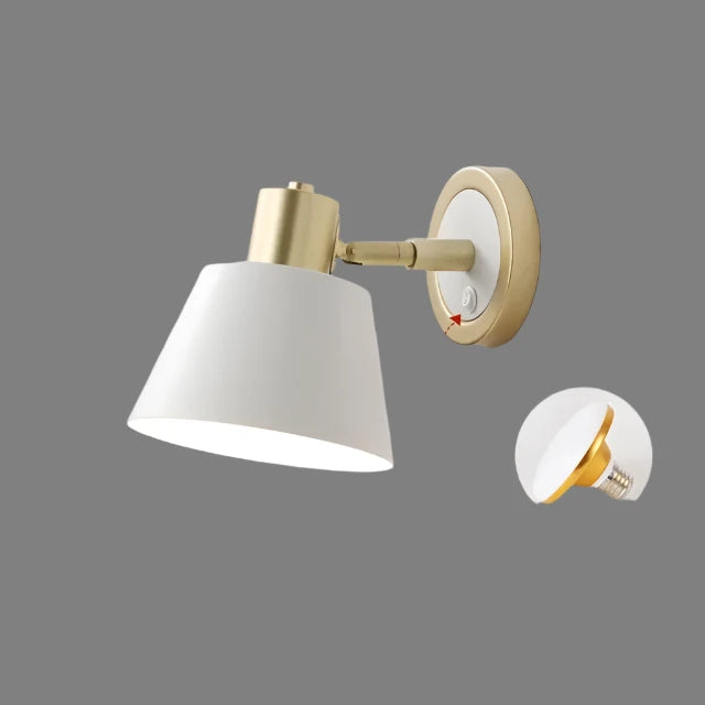 LuxeGlow: Modern Adjustable LED Wall Light with Metal and Fabric Shade for Bedroom & Living Room