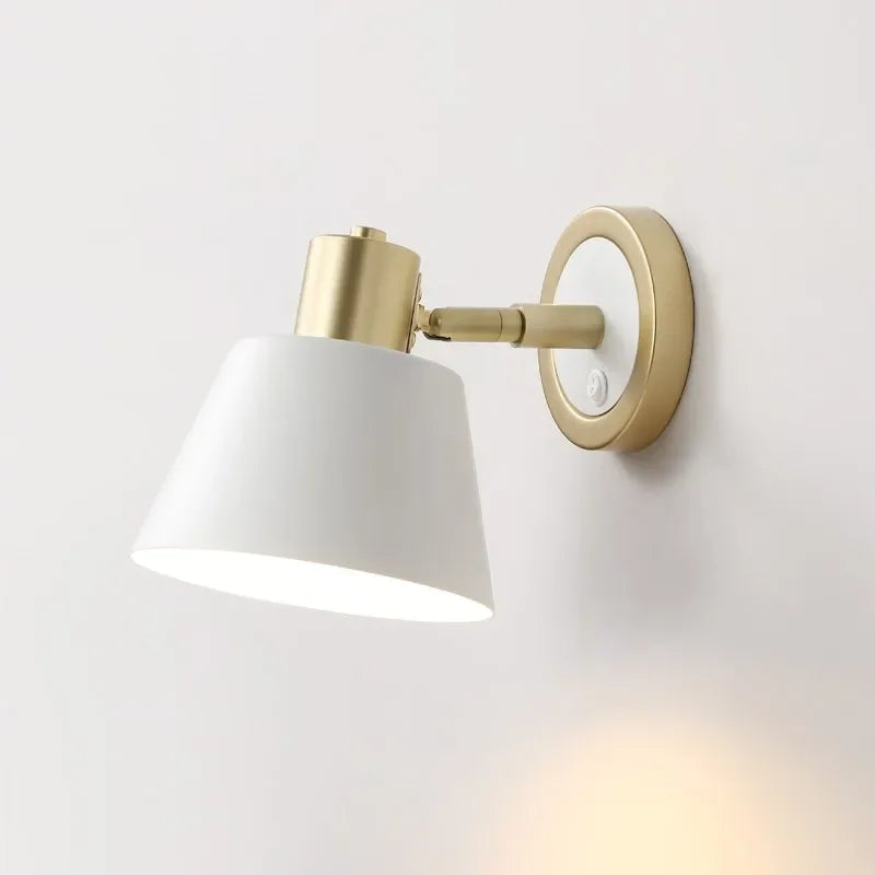 LuxeGlow: Modern Adjustable LED Wall Light with Metal and Fabric Shade for Bedroom & Living Room