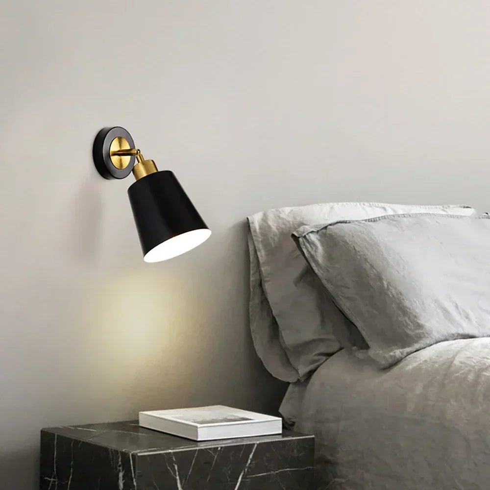 LuxeGlow: Modern Adjustable LED Wall Light with Metal and Fabric Shade for Bedroom & Living Room