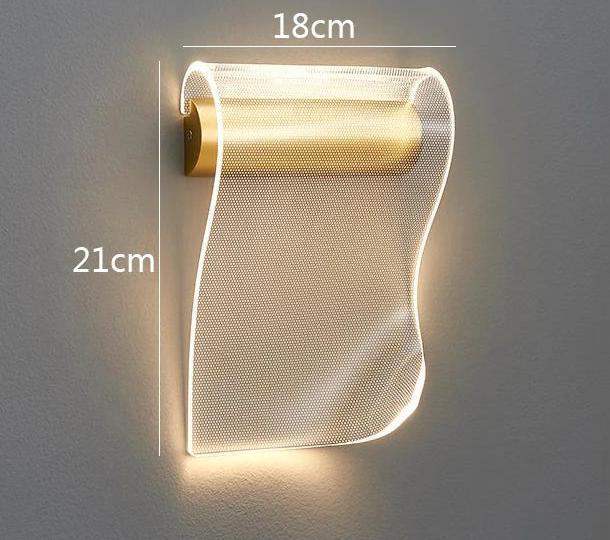 Luminous Curves: Elegant LED Wall Sconce with Curved Glass - Modern Lighting for Bedroom & Living Room