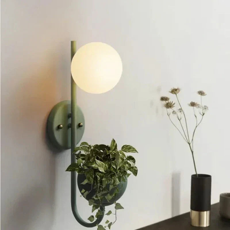 Luminous Leaf: Stylish Nordic Wall Lamp with Plant Holder – Minimalist LED Design for Living Room & Hallway