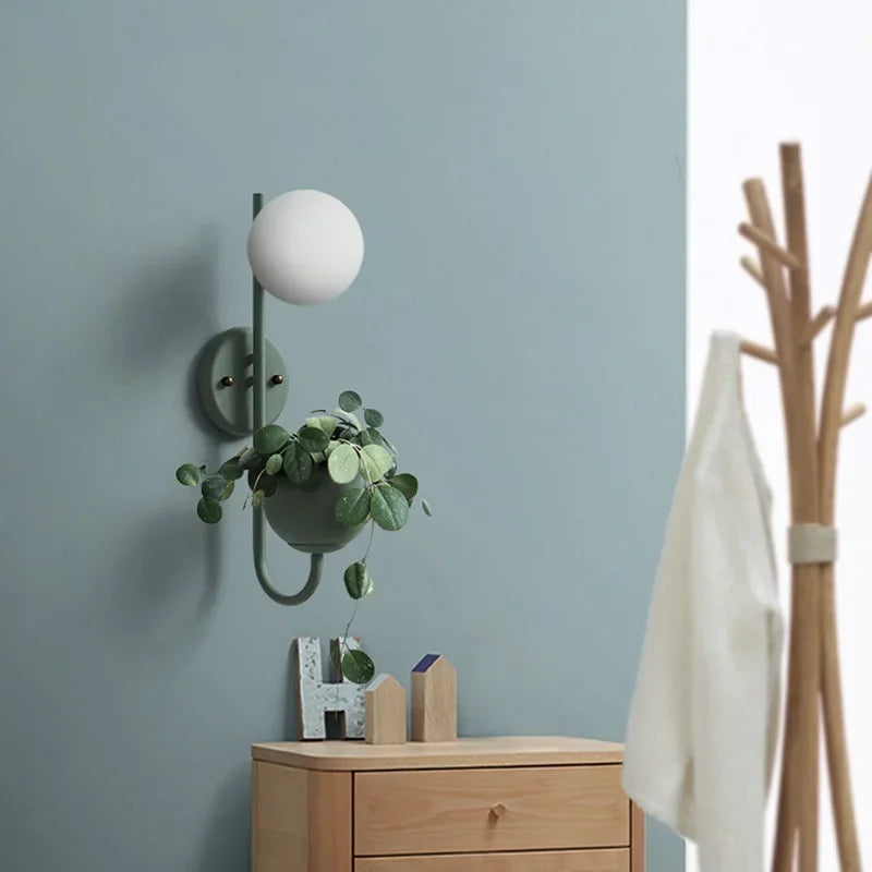 Luminous Leaf: Stylish Nordic Wall Lamp with Plant Holder – Minimalist LED Design for Living Room & Hallway