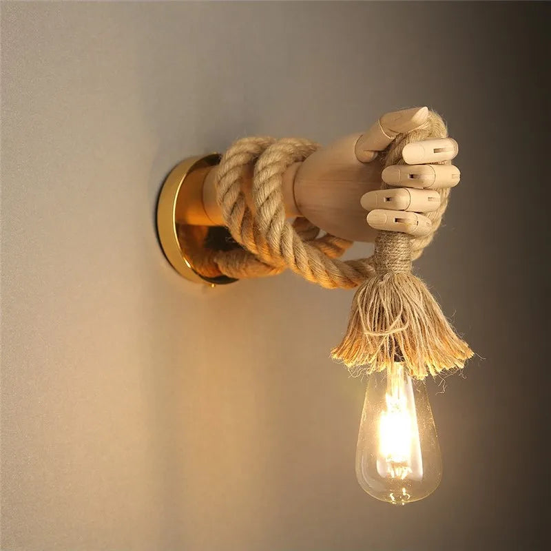 Luminous Knot: Rustic Rope-Designed LED Wall Light with Handle for Living Room & Hallway Style