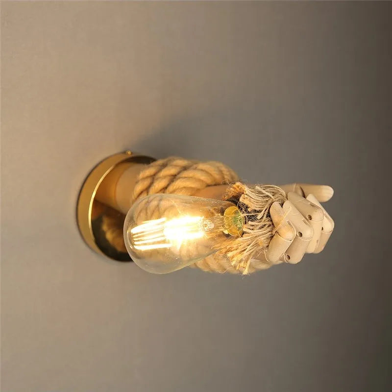 Luminous Knot: Rustic Rope-Designed LED Wall Light with Handle for Living Room & Hallway Style