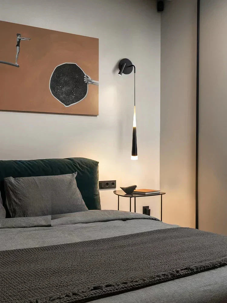 Luminous Nordic Glow - Stylish Black LED Wall Light for Contemporary Bedrooms & Living Rooms