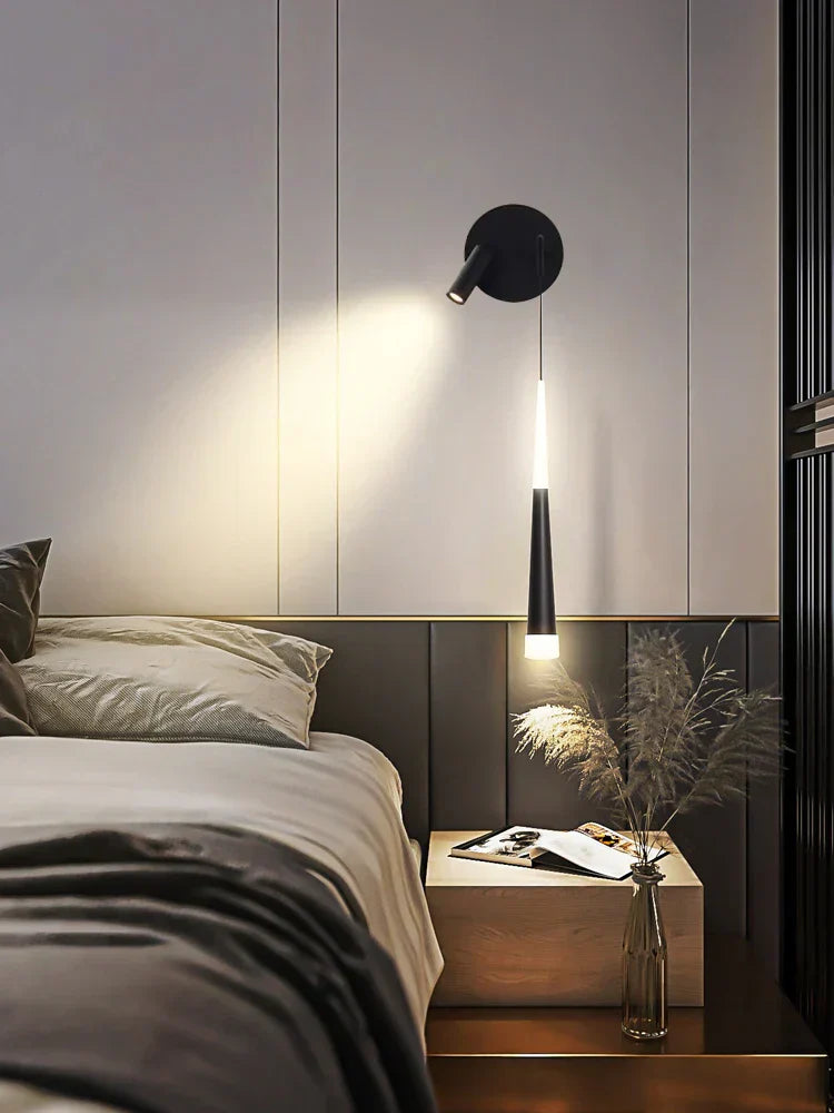 Luminous Nordic Glow - Stylish Black LED Wall Light for Contemporary Bedrooms & Living Rooms