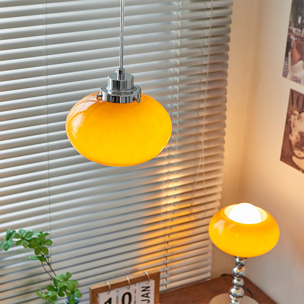 SunGlow - Mid-Century Yellow Glass Pendant Ceiling Lamp