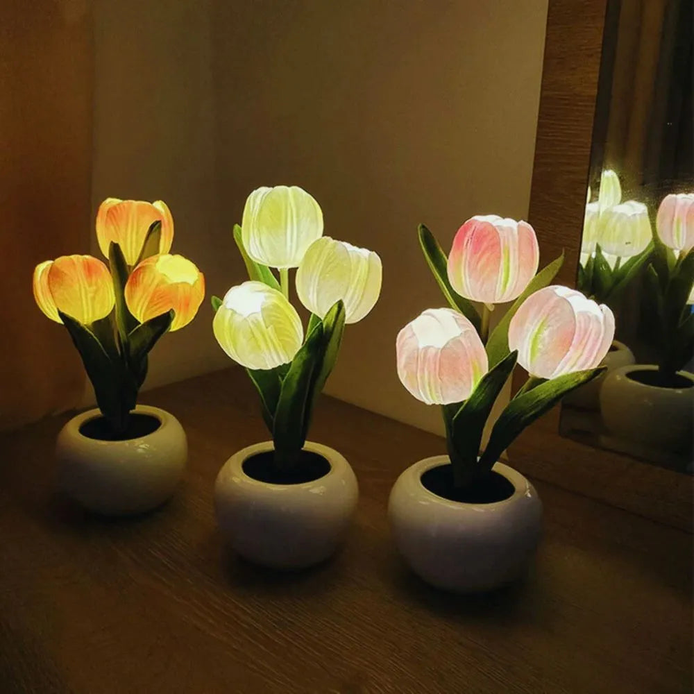 LED bordlampe blomsterpotte lys dekoration