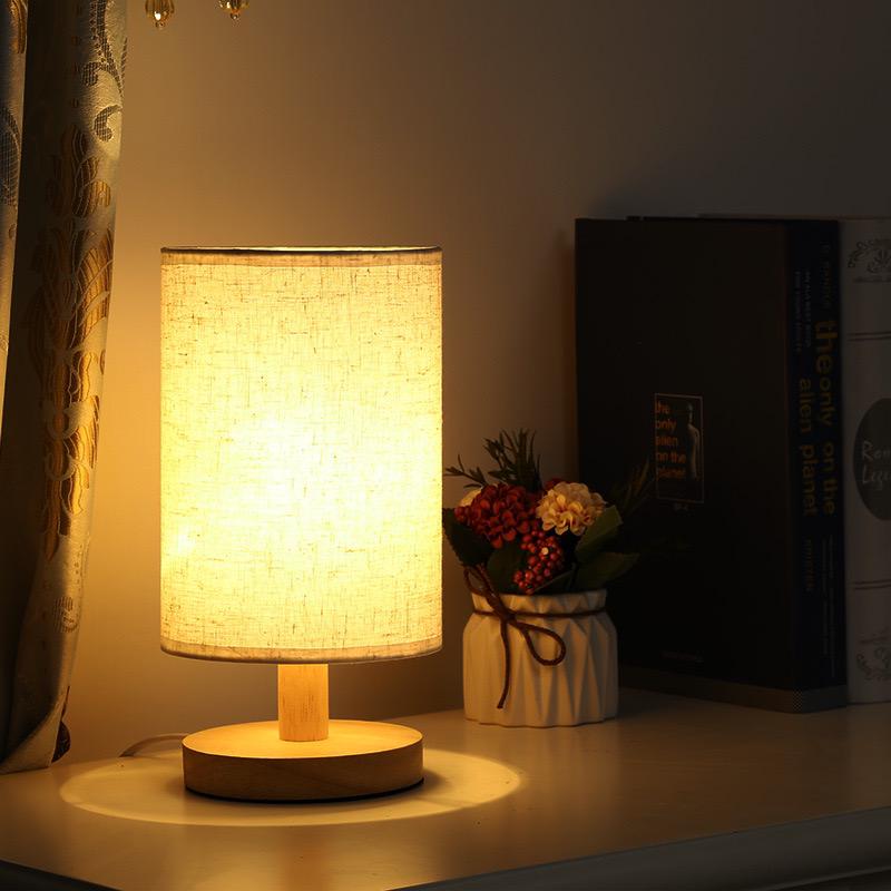 Bordlampe Naturligt Træ Stof Dæmpbar Lys