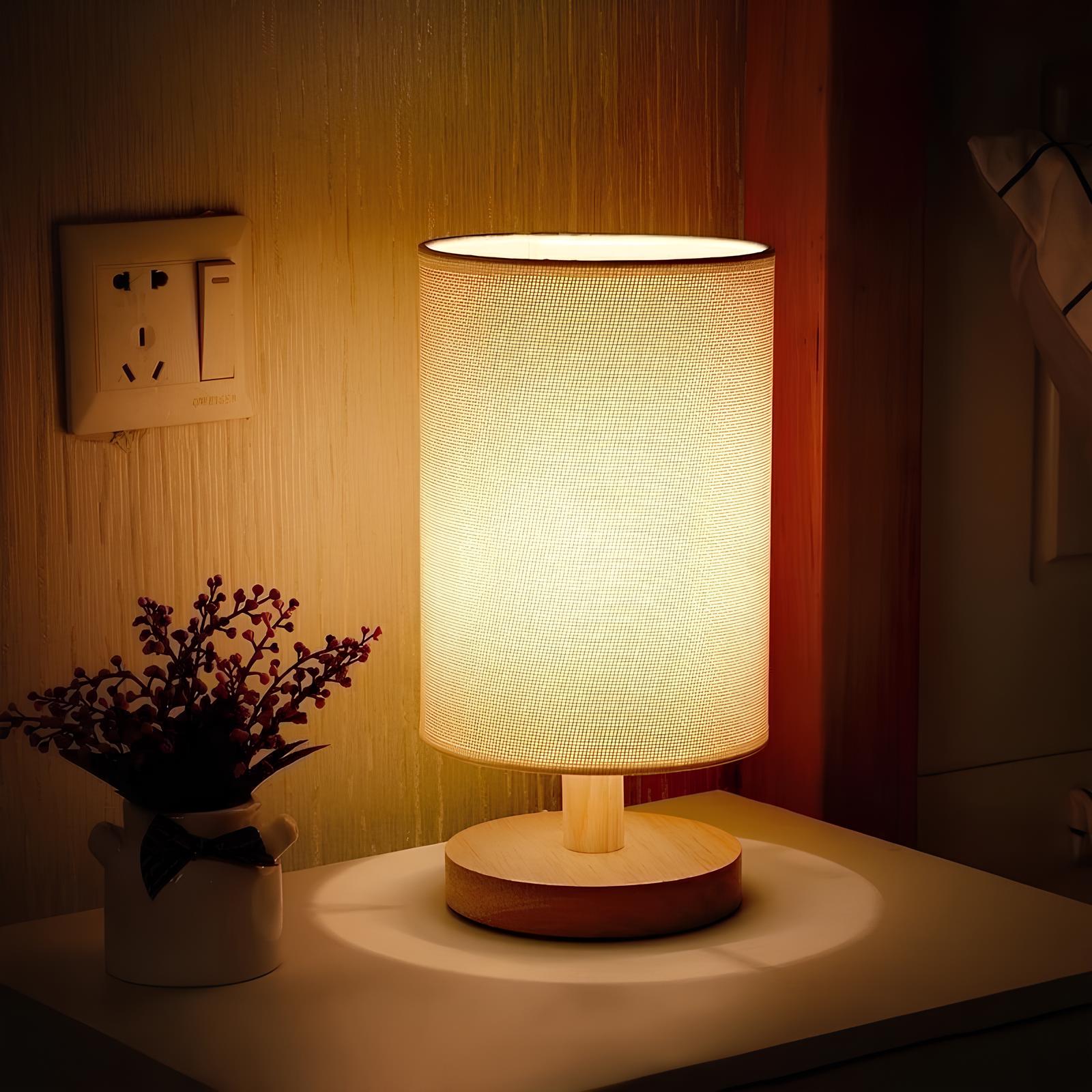 Bordlampe Naturligt Træ Stof Dæmpbar Lys