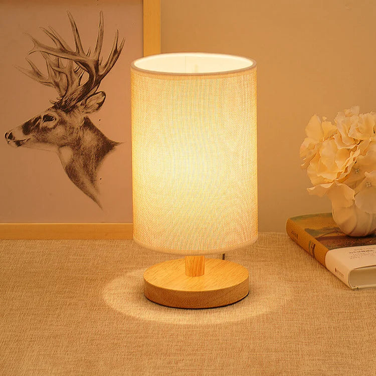 Bordlampe Naturligt Træ Stof Dæmpbar Lys