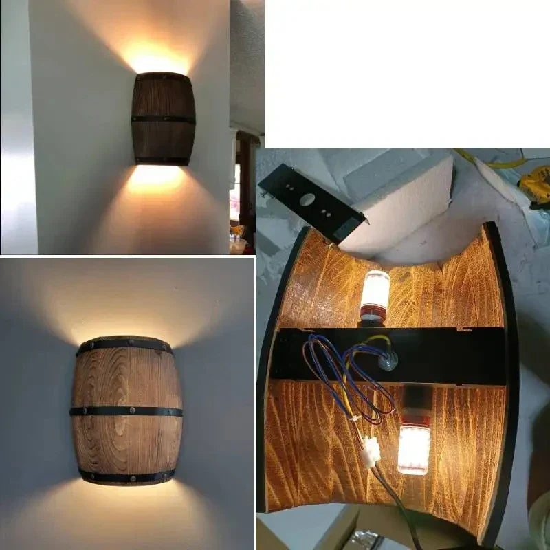 Timber Glow Rustic Wall Light - Vintage Wooden Lamp in Industrial Style for Living Room & Bar