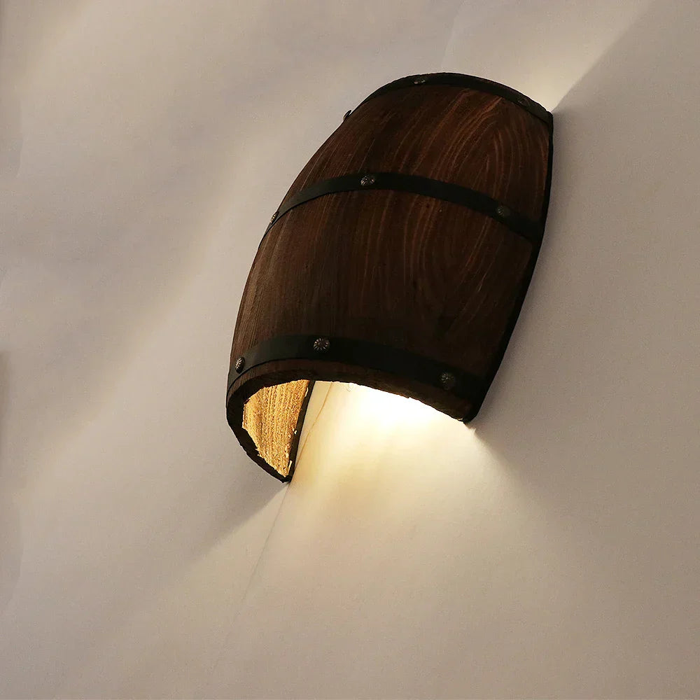 Timber Glow Rustic Wall Light - Vintage Wooden Lamp in Industrial Style for Living Room & Bar