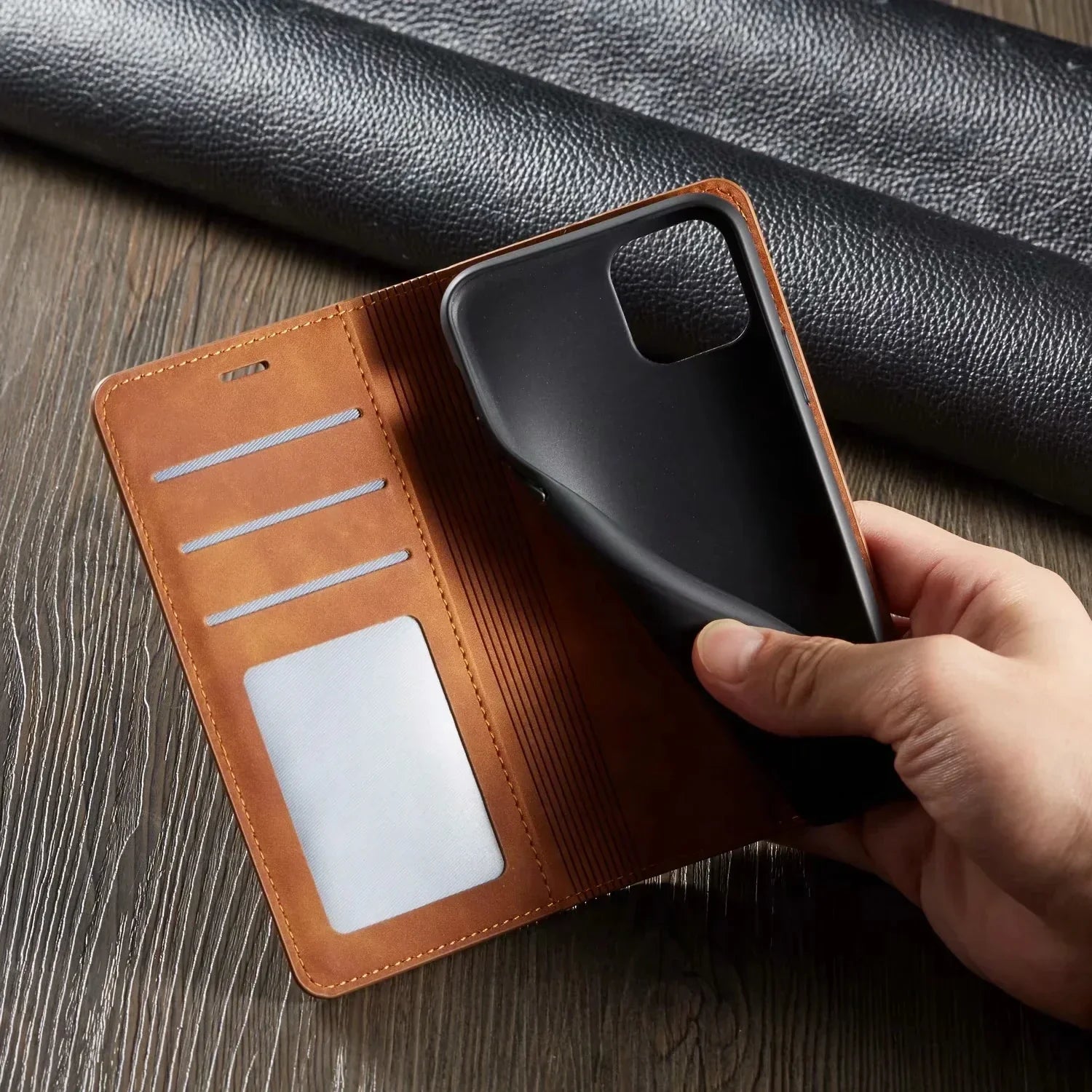 Étui portefeuille en cuir pour iPhone avec emplacements pour cartes