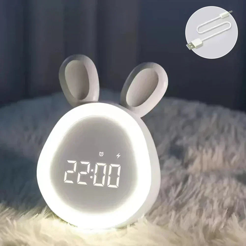 BunnyGlow: Adorable Children's Alarm Clock with LED Display, Night Light, and Gentle Waking for Kids' Rooms