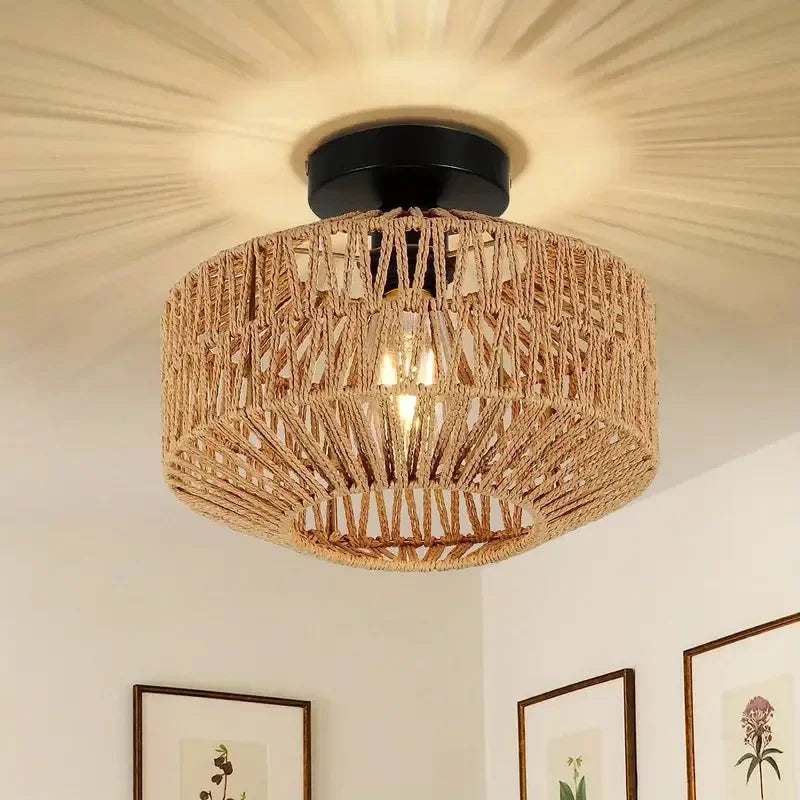 BambooGlow - Handmade Rattan Weaving Ceiling Lamp for Home Decor