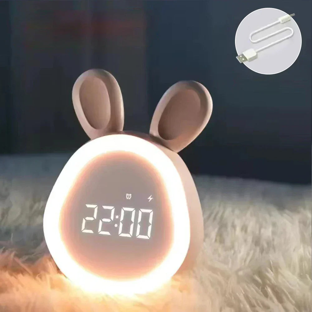 BunnyGlow: Adorable Children's Alarm Clock with LED Display, Night Light, and Gentle Waking for Kids' Rooms