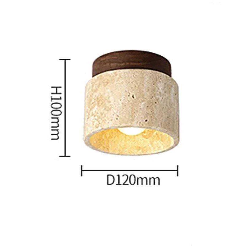 WabiGlow – Japanese Travertine Ceiling Light with Wooden Accents