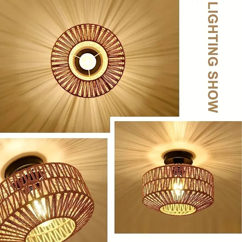 BambooGlow - Handmade Rattan Weaving Ceiling Lamp for Home Decor