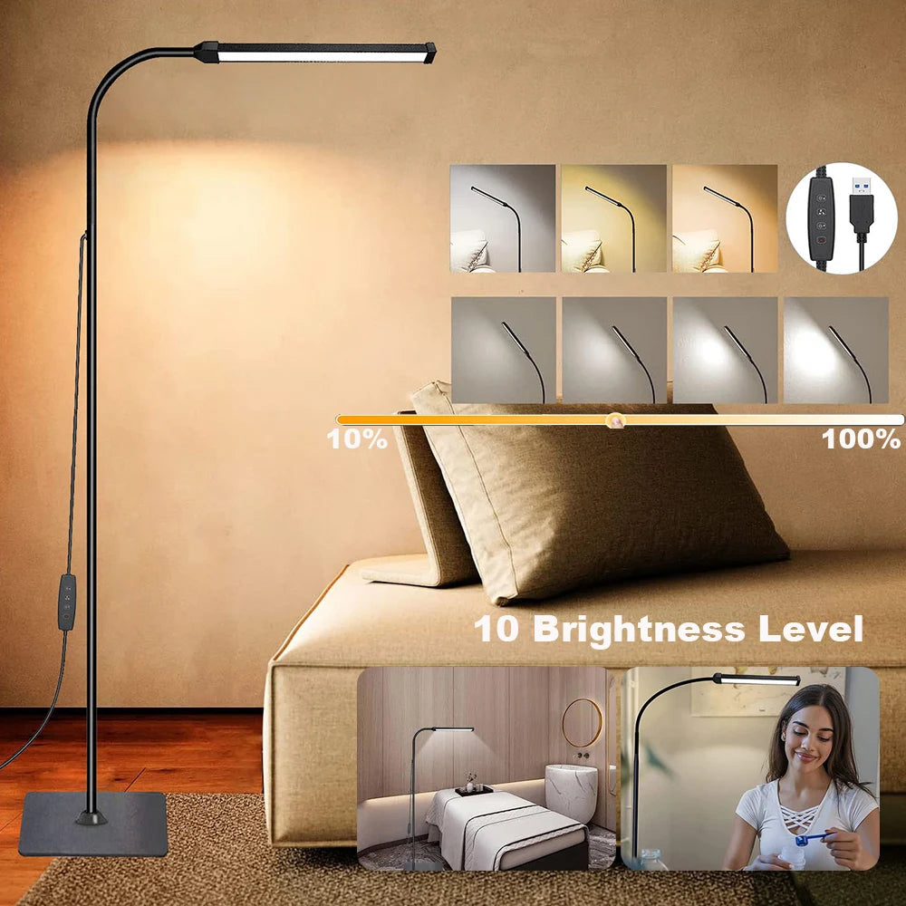 FlexiLume - Adjustable LED Floor Lamp with Dimmable Gooseneck for Reading & Decor