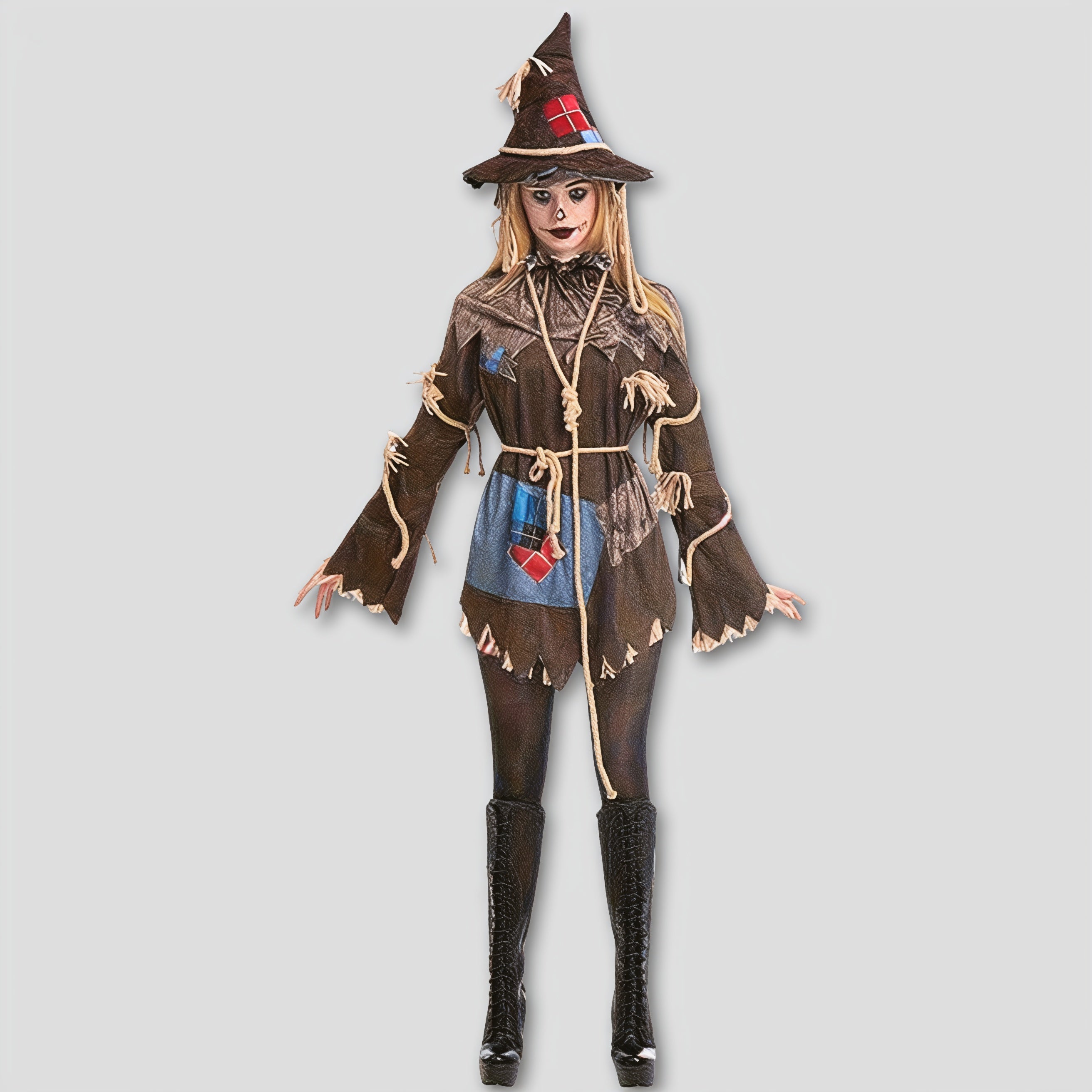 Strašák Halloween kostým polyesterový klobouk provazové šaty