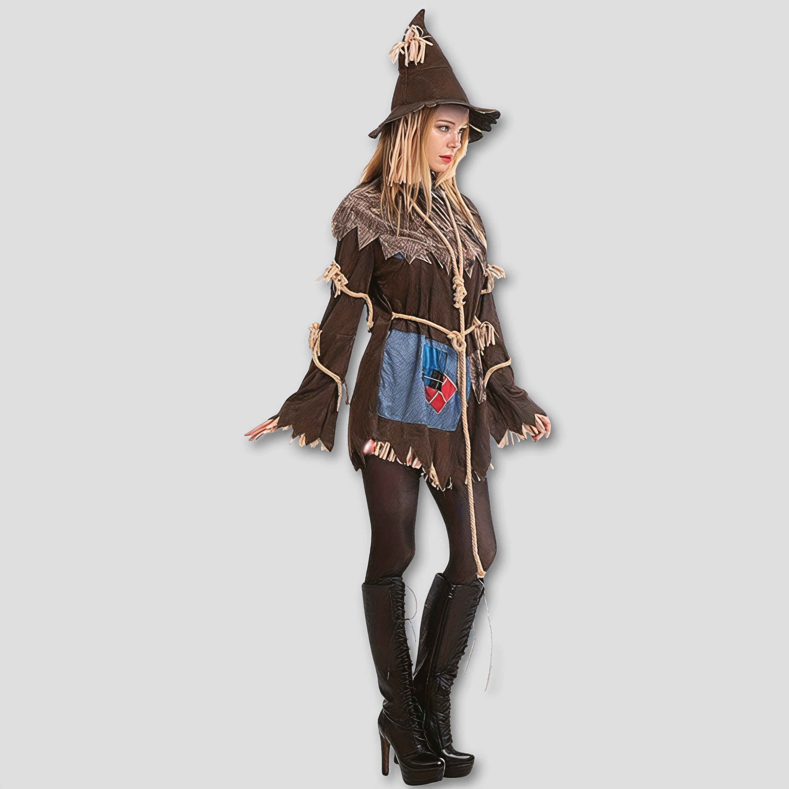 かかし ハロウィン コスチューム ポリエステル ハット ロープ ドレス