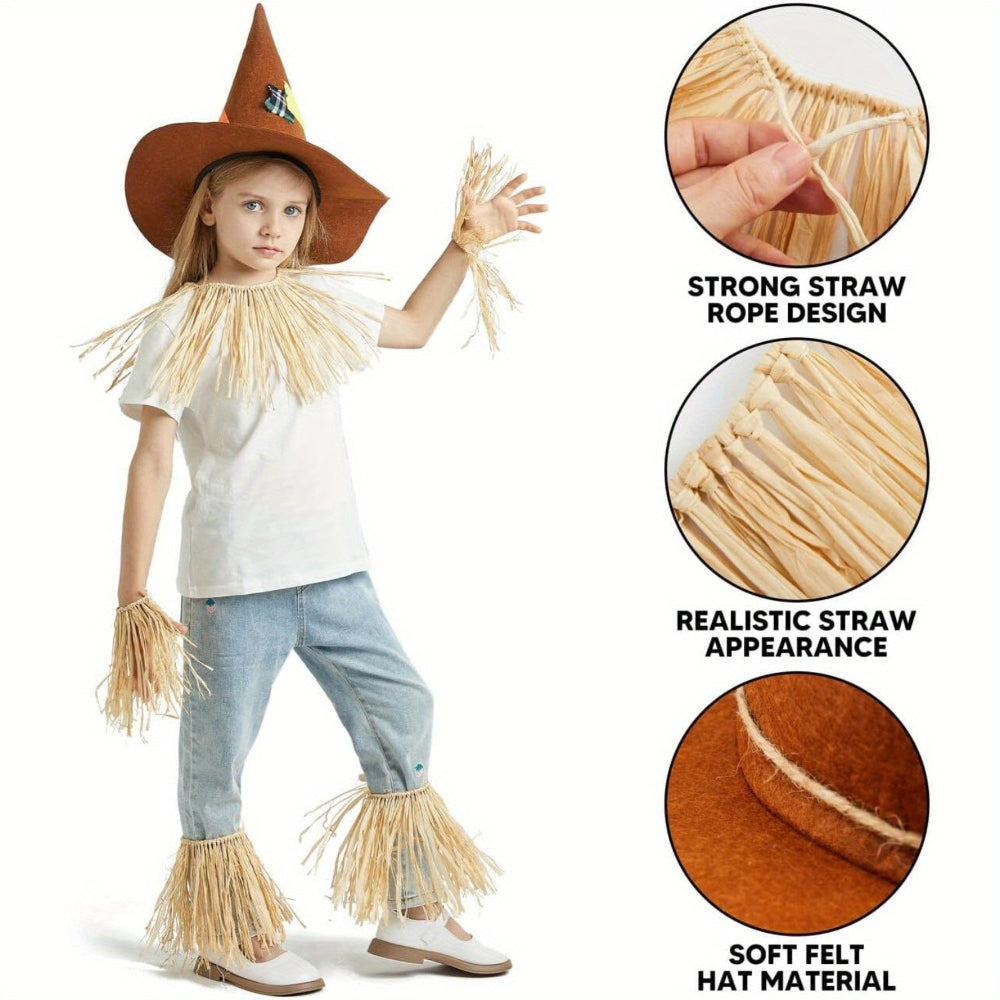 Vogelscheuchen-Kostüm-Set Hut Stroh Kinder Erwachsene Halloween-Party