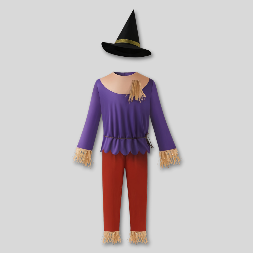 かかし ハロウィン コスチューム 男の子用 紫のトップスとパンツ