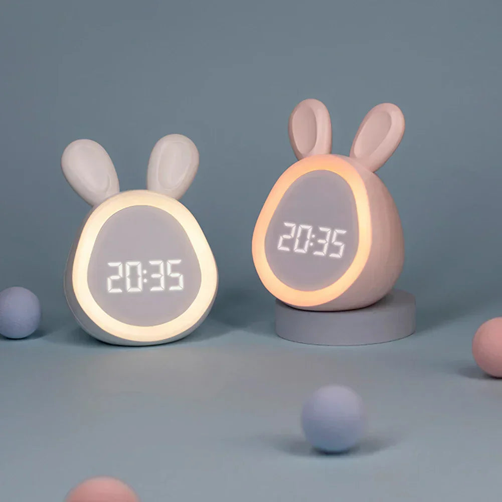 BunnyGlow: Adorable Children's Alarm Clock with LED Display, Night Light, and Gentle Waking for Kids' Rooms