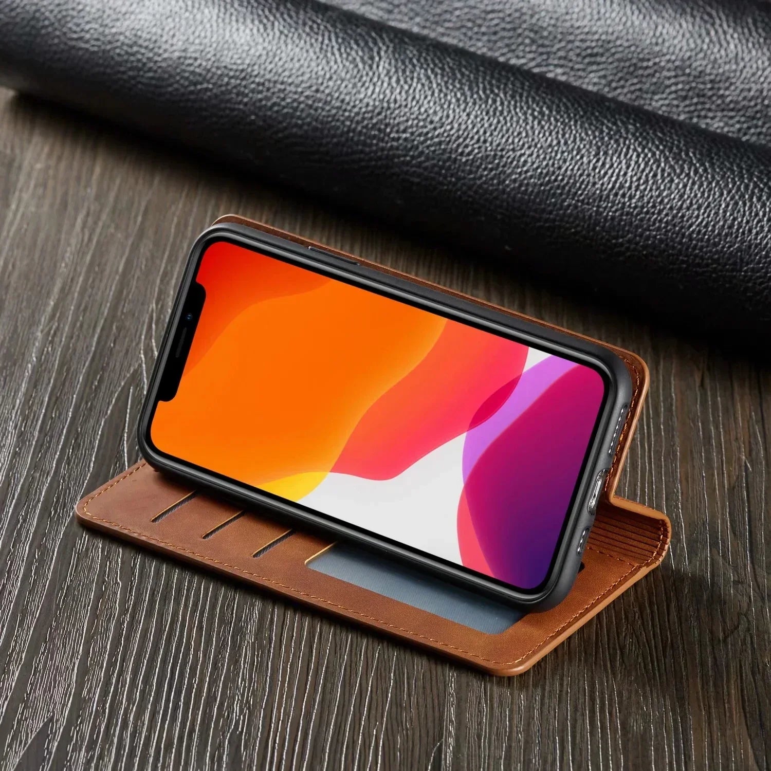 Étui portefeuille en cuir pour iPhone avec emplacements pour cartes